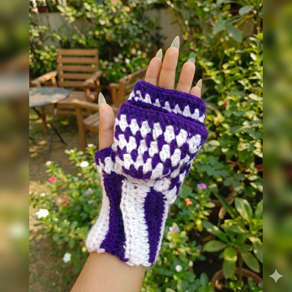 Crochet Checkerboard Mittens | Geometric Hand Warmers