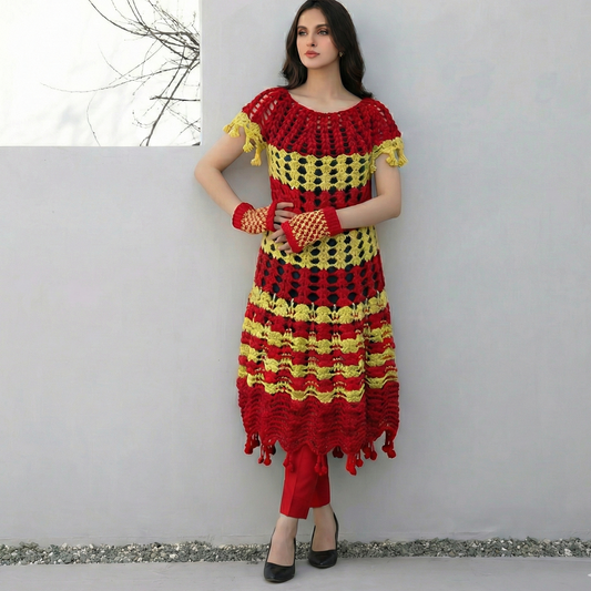 Crochet Tunic Set | Artisan Knit Dress & Gloves