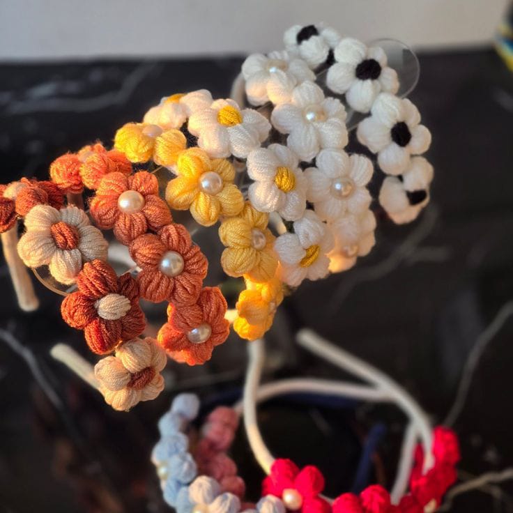 Handmade Crochet Daisy Headband and Hair Clips - Premium Accessories