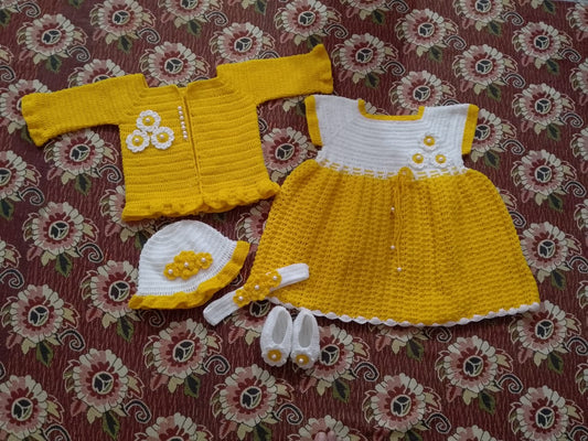 Handmade White & Yellow Crochet Baby Set - Premium Minimalist Outfit