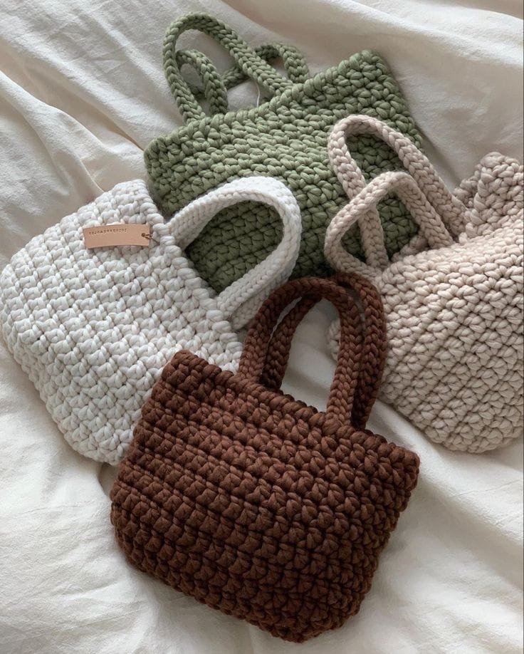 Handmade Minimalist Crochet Tote Bag - Premium Chunky Knit Handbag